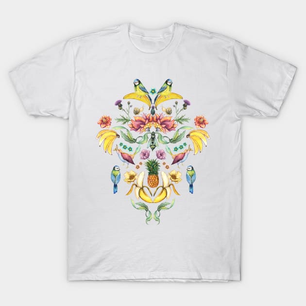 Jugend goes bananas - Bird and Fruit pattern T-Shirt by linnw